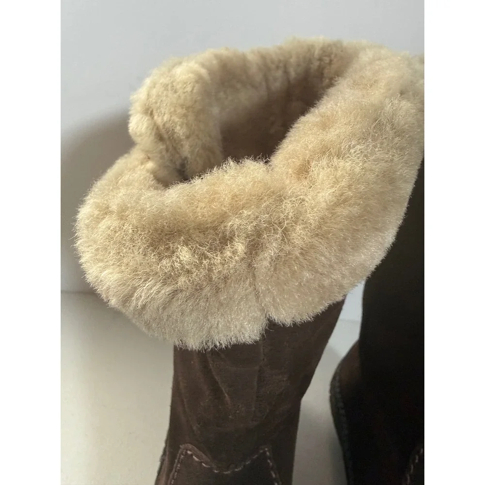Clarks Womens Novice Moon Brown Suede Mid Calf Shearling Winter Size 6.5 New